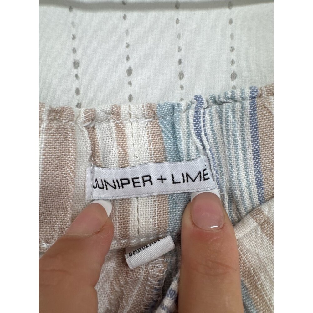 Juniper + Lime Womens Pants Sz L Blue Striped Linen/Rayon Beachy Lightwt Coastal - Picture 4 of 12
